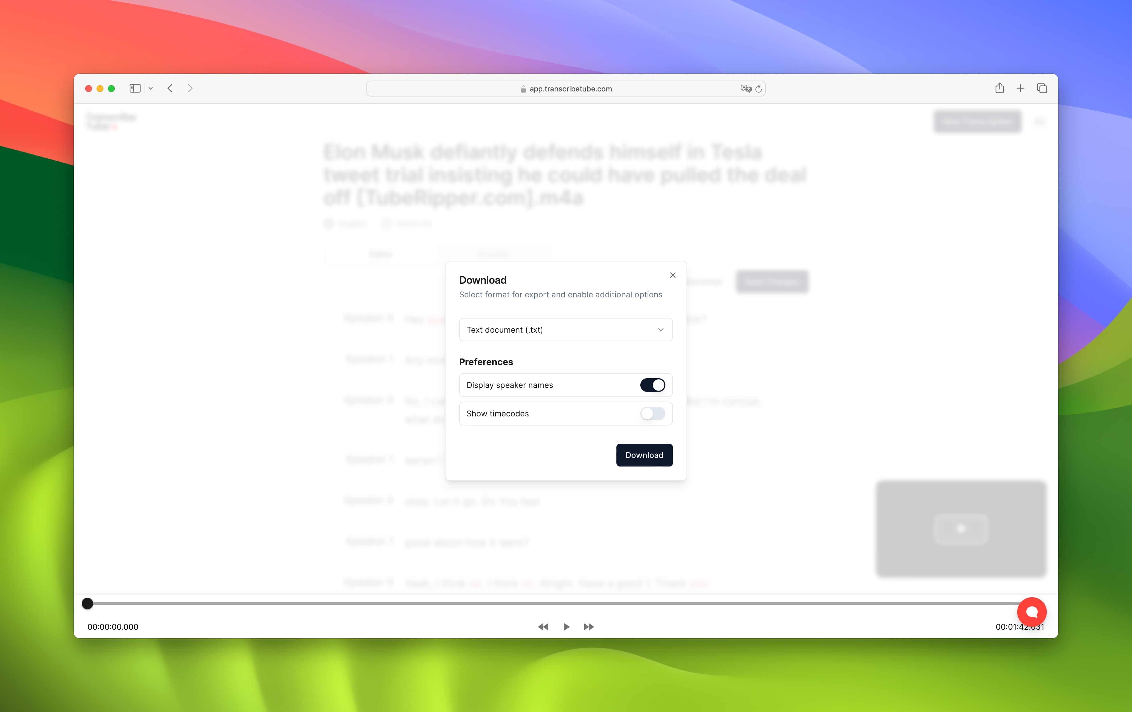 transcriptie downloaden als tekst met configuratie