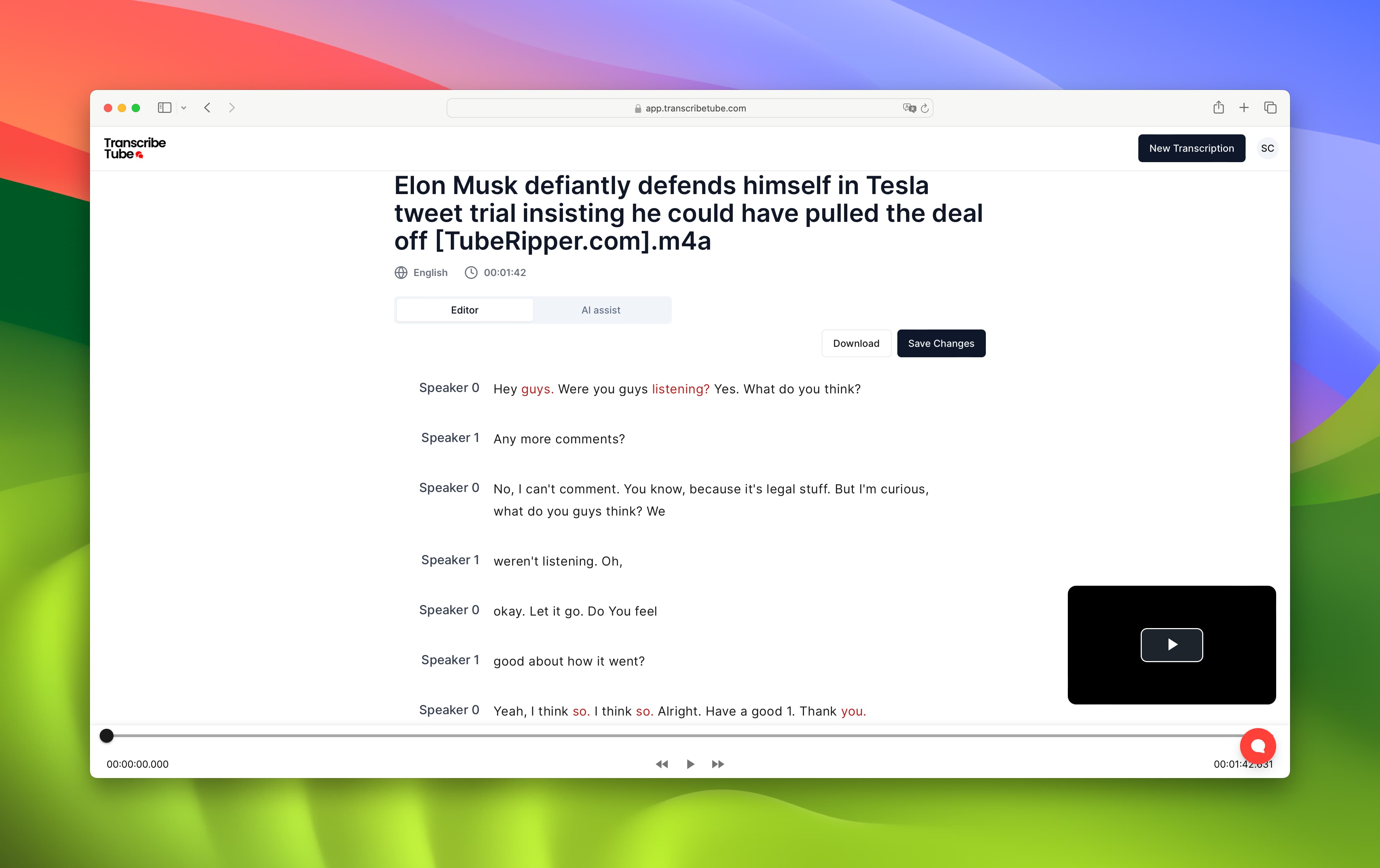 transcriptietekst bewerken om te downloaden
