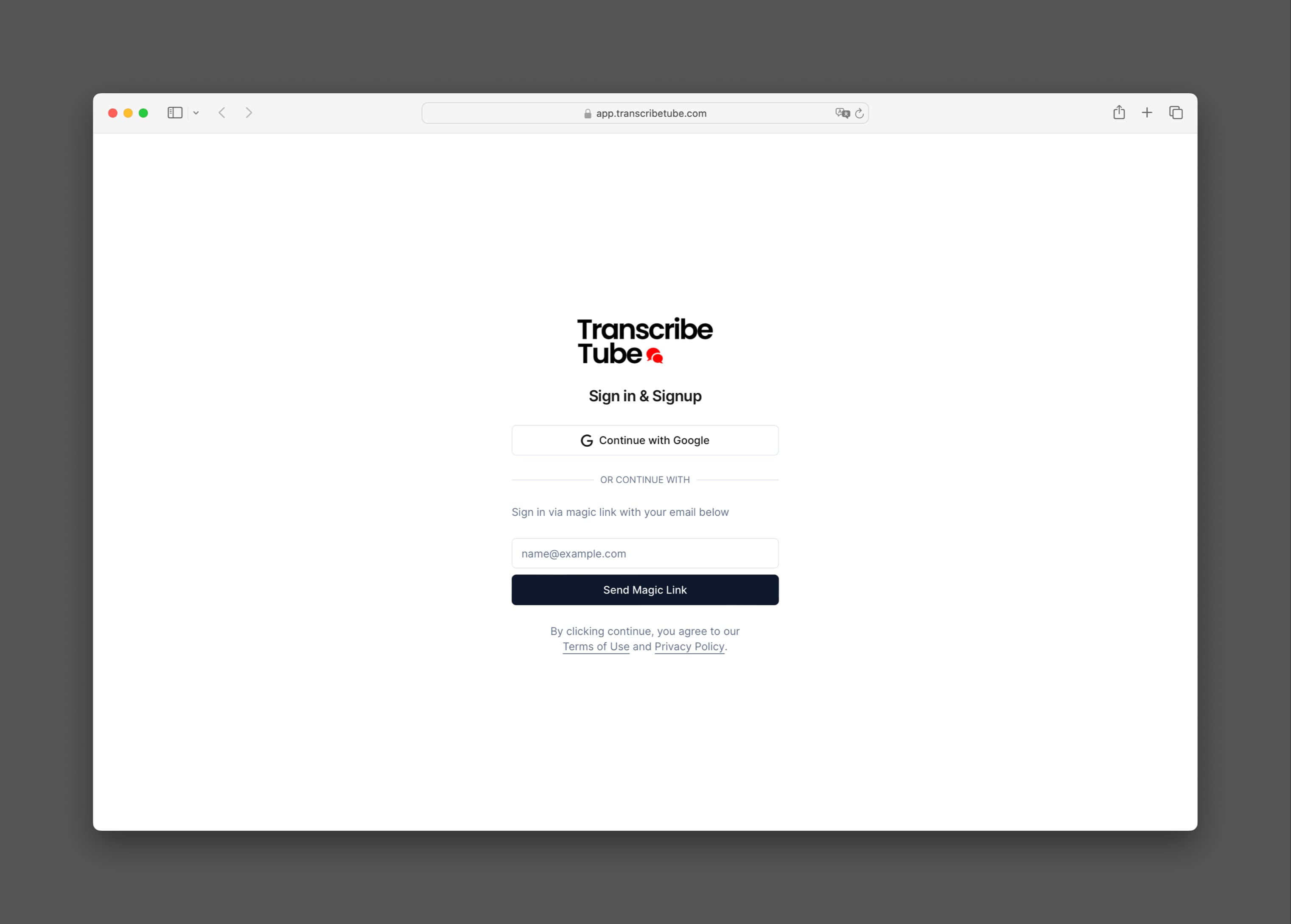 hoe je je aanmeldt bij TranscribeTube